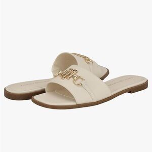 Tommy Hilfiger Women's Cream and Gold Slide Sandals 7.5